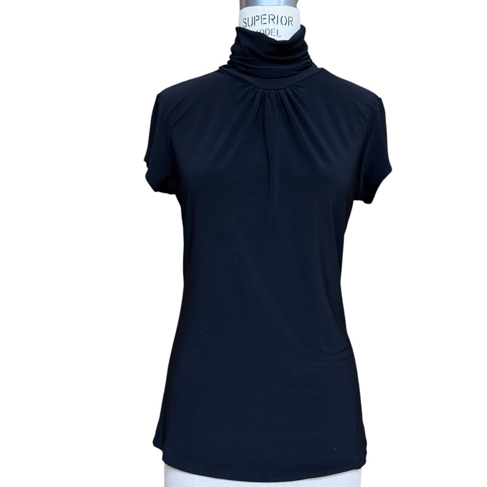 Susan Lawrence Womens Turtleneck Tank Top Size M Black Cap Sleeve Office Siren